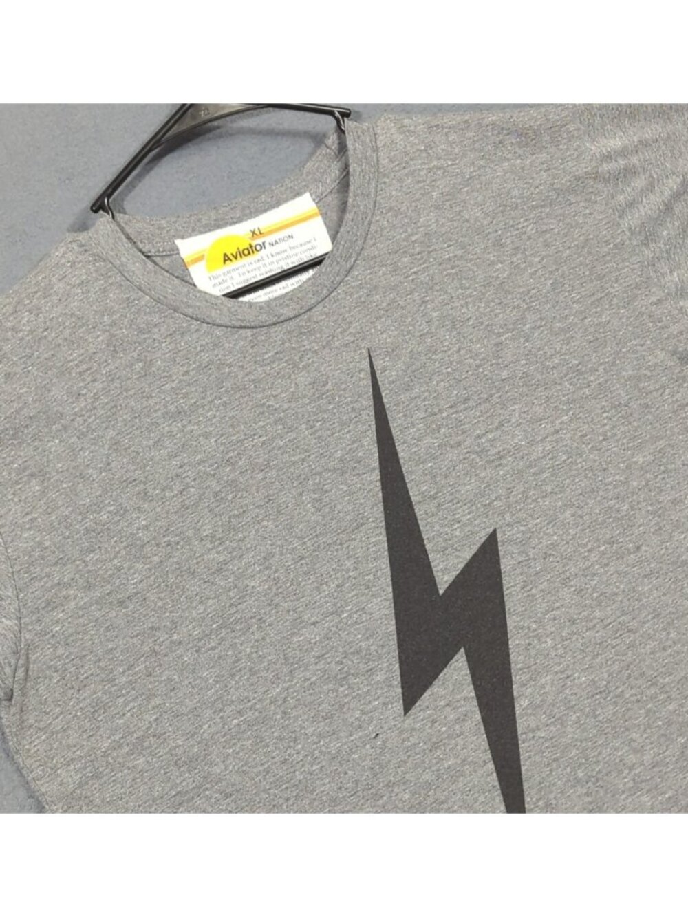 Aviator Nation T-Shirt Men's XL Gray Lightning Bolt Short Sleeve Tee Made In USA